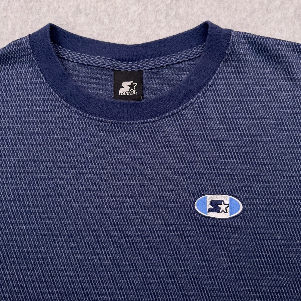 Vintage Starter Athletic T-Shirt Men's XXL Blue Geometric‎ Embroidered Logo Crew